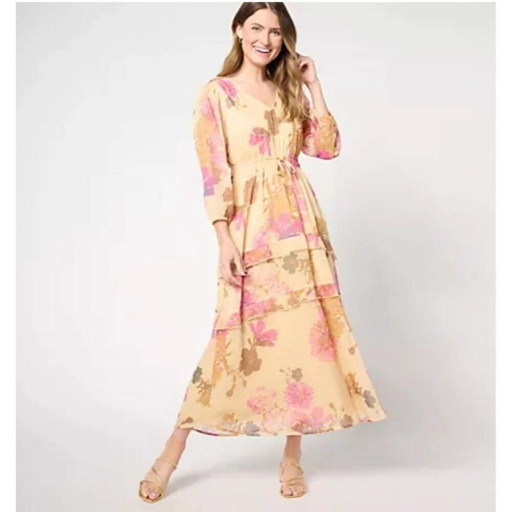 Destination 365 Regular Floral Clip Dot Chiffon Maxi Dress Yellow Floral‎ M